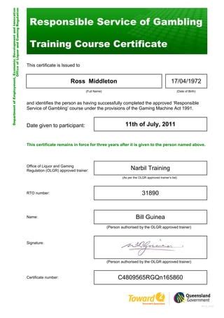 rsg certificate|$19.90 RESPONSIBLE SERVICE OF GAMBLING .